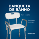Banqueta de Banho D3 para Idosos com Encosto e Braços — Até 135kg