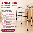 Andador de Alumínio 3 Barras Articulado | Leve, Reforçado e Dobrável até 130kg