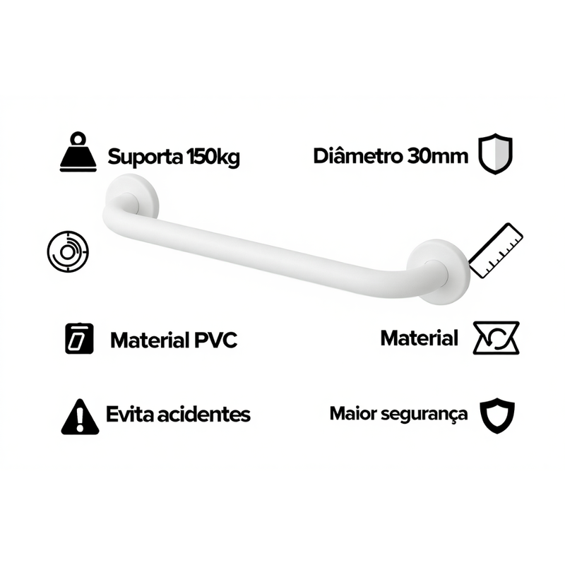 Barra De Apoio de Alumínio para Banheiro 30 Cm Cor Branco