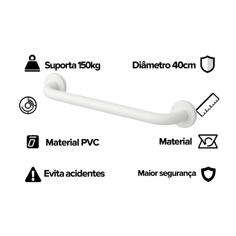 Barra de Apoio de Alumínio para Banheiro 40cm Cor Branco