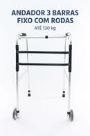 Andador 3 Barras Fixo com Rodas 130 Kg - Indaiá