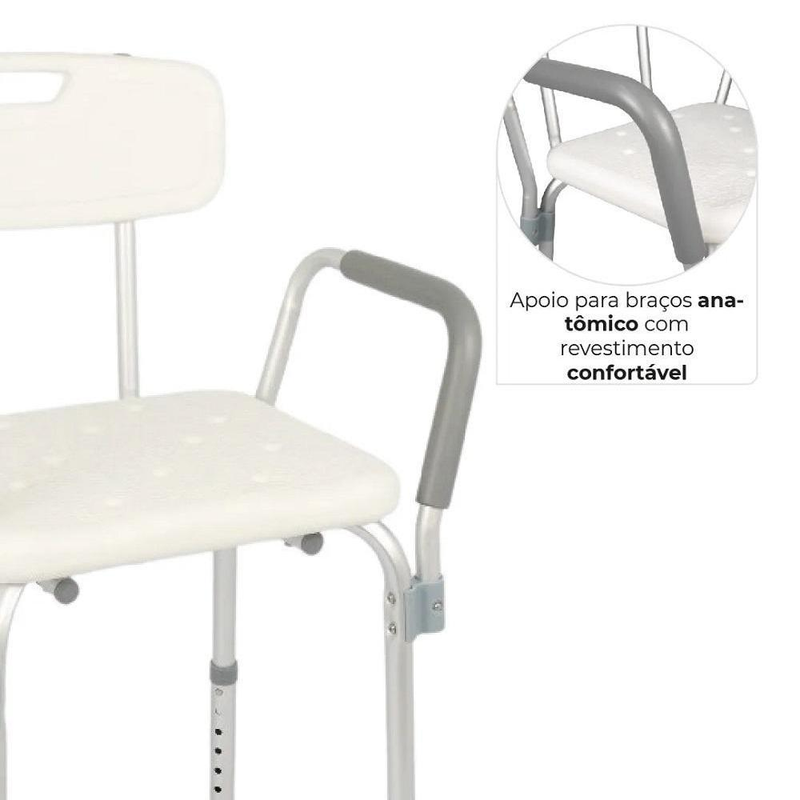 Cadeira Banqueta de Banho Com Encosto E Apoio Para O Braço 135kg Dellamed