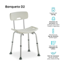 Banco Banqueta Para Banho com Encosto e Altura Regulável até 135 Kg D2 Dellamed