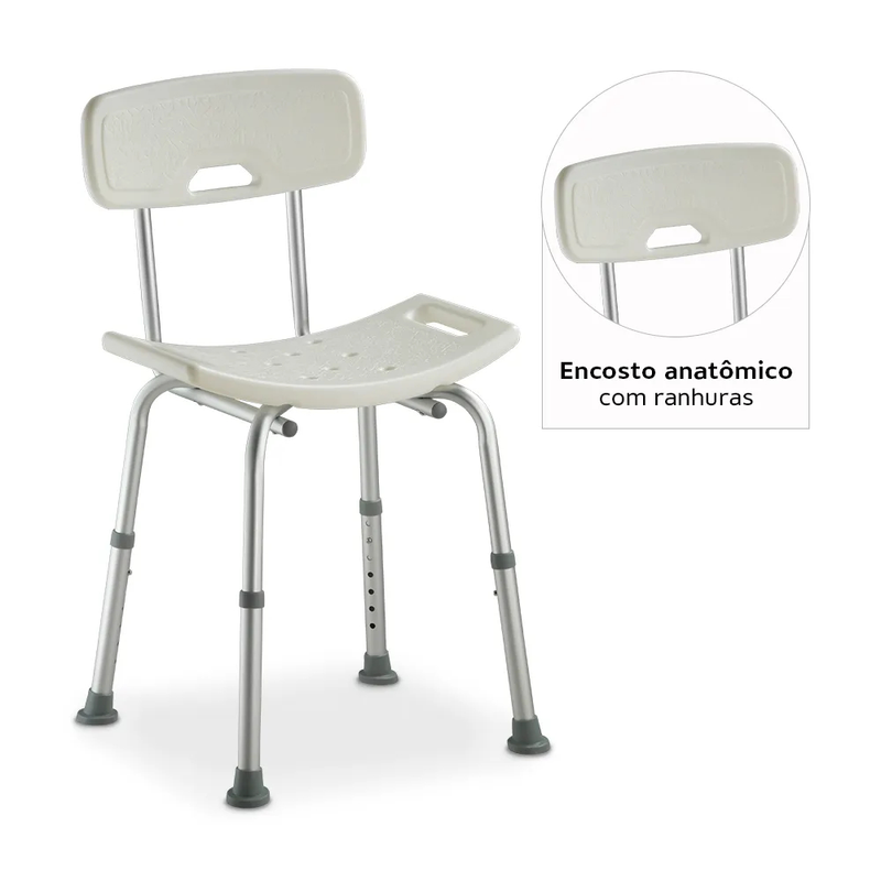 Banco Banqueta Para Banho com Encosto e Altura Regulável até 135 Kg D2 Dellamed