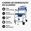 Cadeira de Banho para Idoso Dobrável Alúminio Braço Rebatível Sanitária Higiênica + Coletor